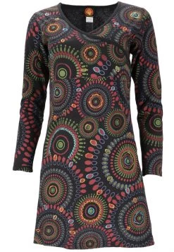 Guru Shop - Damen MANDALA - Freizeitkleid - Schwarz/lemon