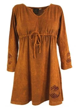 Guru Shop - Damen HIPPIE MINI BOHO CHIC SPIRALE TUNIKA - Freizeitkleid - Orange