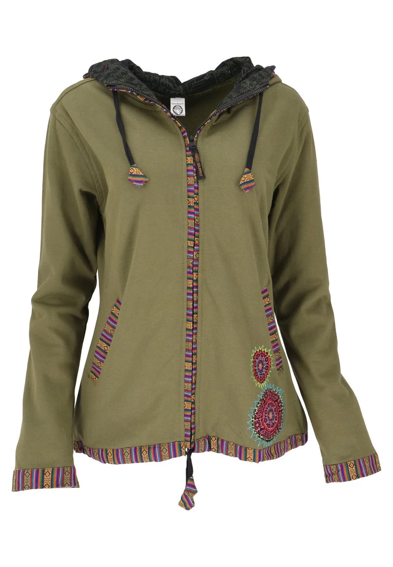 Guru Shop - Damen NEPAL ETHNO - Sweatjacke - Olivgr�n 3 Guru Shop - Damen NEPAL ETHNO - Sweatjacke - Olivgr�n