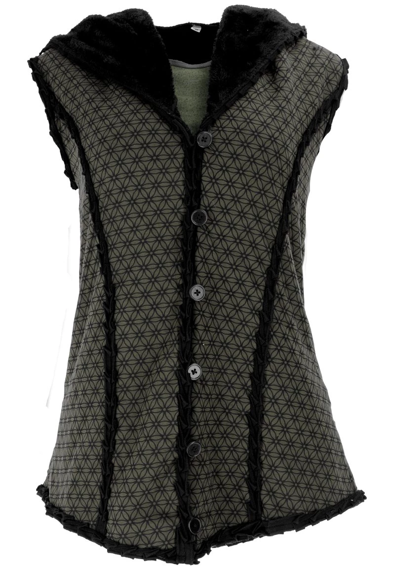 Guru Shop - Damen FLOWER OF LIFE - Weste - Olive 3 Guru Shop - Damen FLOWER OF LIFE - Weste - Olive